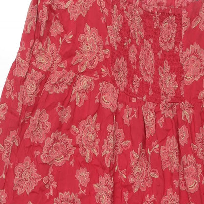 Indigo Womens Red Geometric Modal Shift Size 16 Scoop Neck Pullover - Lace Hem Smocked