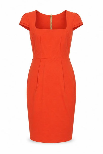 Another Label Womens Orange Polyester Pencil Dress Size 8 Square Neck Zip - Vented