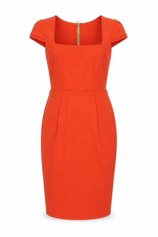 Another Label Womens Orange Polyester Pencil Dress Size 8 Square Neck Zip - Vented