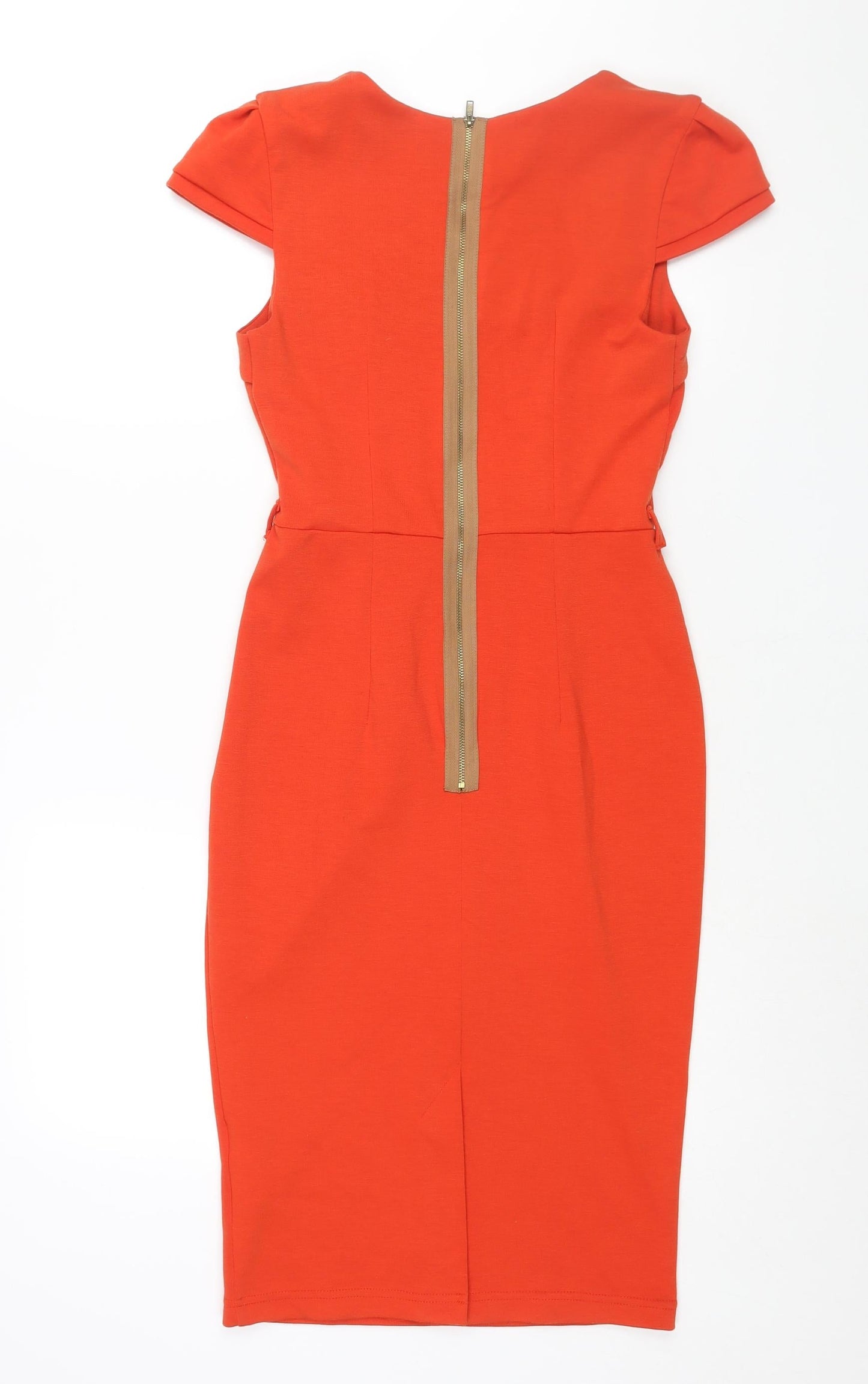 Another Label Womens Orange Polyester Pencil Dress Size 8 Square Neck Zip - Vented