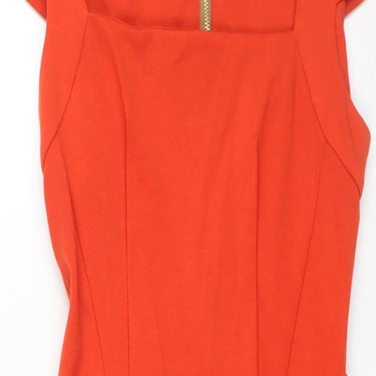 Another Label Womens Orange Polyester Pencil Dress Size 8 Square Neck Zip - Vented