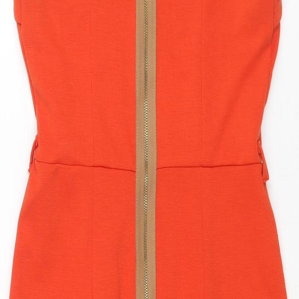 Another Label Womens Orange Polyester Pencil Dress Size 8 Square Neck Zip - Vented