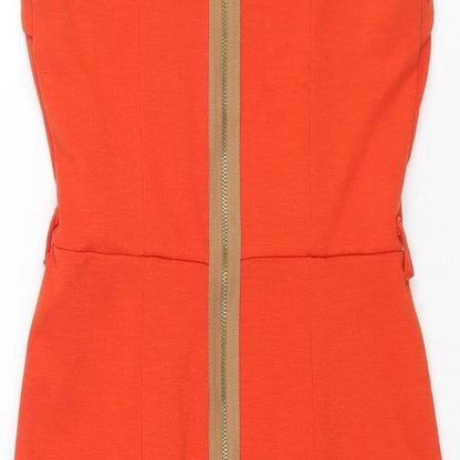 Another Label Womens Orange Polyester Pencil Dress Size 8 Square Neck Zip - Vented