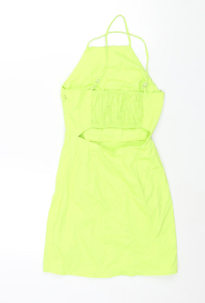 Bershka Womens Green Polyester Mini Size XS Square Neck Zip - Back Cut Out Front Slit Neon