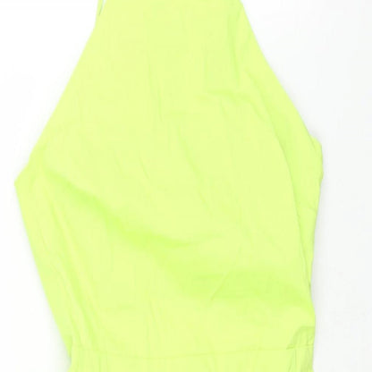 Bershka Womens Green Polyester Mini Size XS Square Neck Zip - Back Cut Out Front Slit Neon