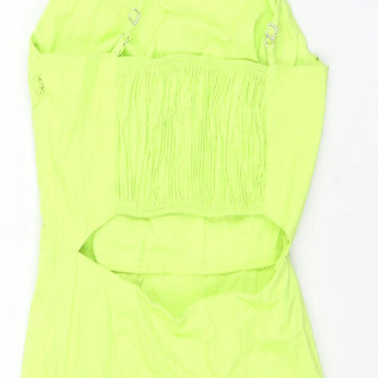 Bershka Womens Green Polyester Mini Size XS Square Neck Zip - Back Cut Out Front Slit Neon