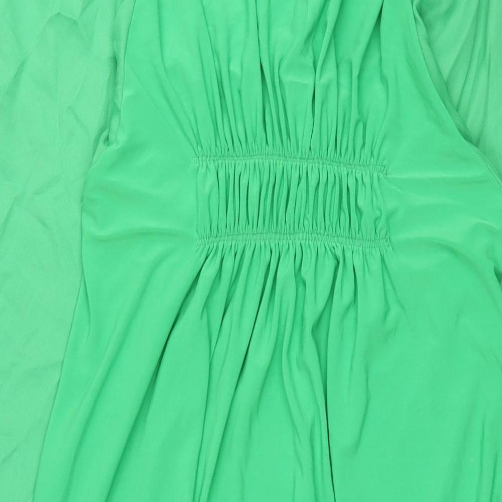 NEXT Womens Green Polyester Shift Size 12 Collared Snap - Front Slit Rouched