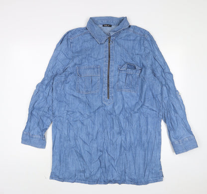 TU Womens Blue Cotton Sheath Size 16 Collared Zip