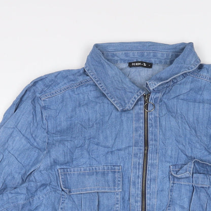 TU Womens Blue Cotton Sheath Size 16 Collared Zip