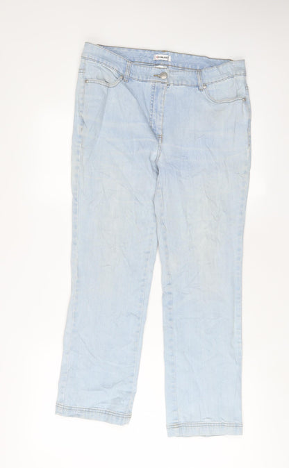 Damart Womens Blue Cotton Straight Jeans Size 14 L27 in Regular Zip