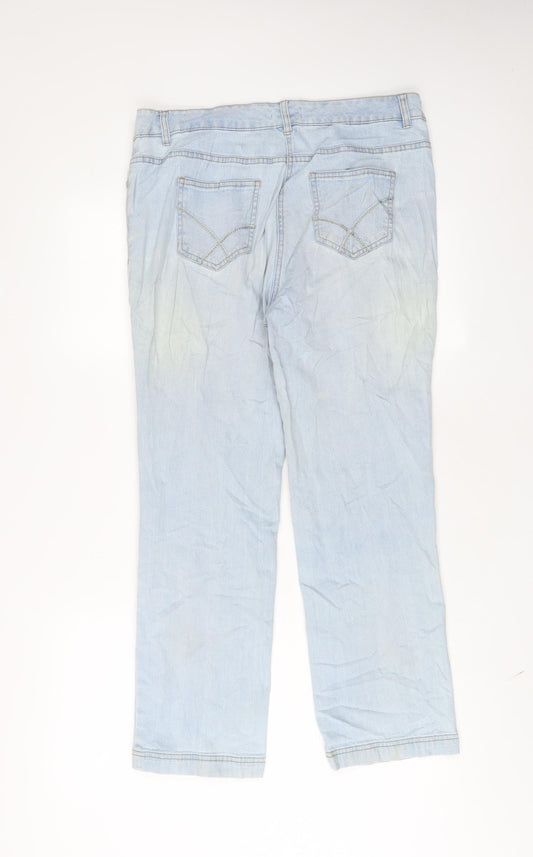 Damart Womens Blue Cotton Straight Jeans Size 14 L27 in Regular Zip