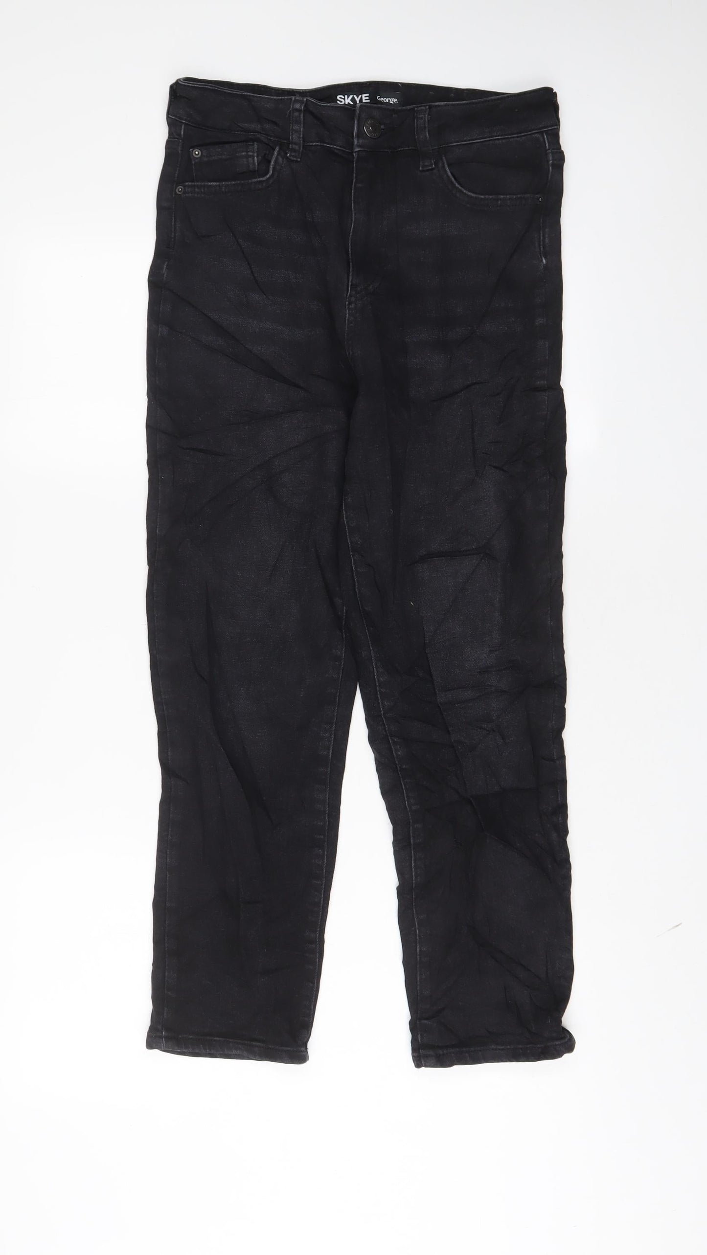 George Womens Black Cotton Straight Jeans Size 10 L28 in Regular Zip