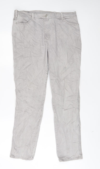 Belmonte Womens Grey Geometric Cotton Straight Jeans Size 18 L30 in Slim Zip