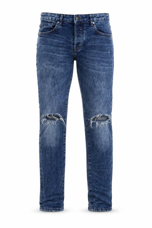 Front view of Denim & Co. men’s blue cotton skinny jeans, size 32, in, 30-inch leg regular button