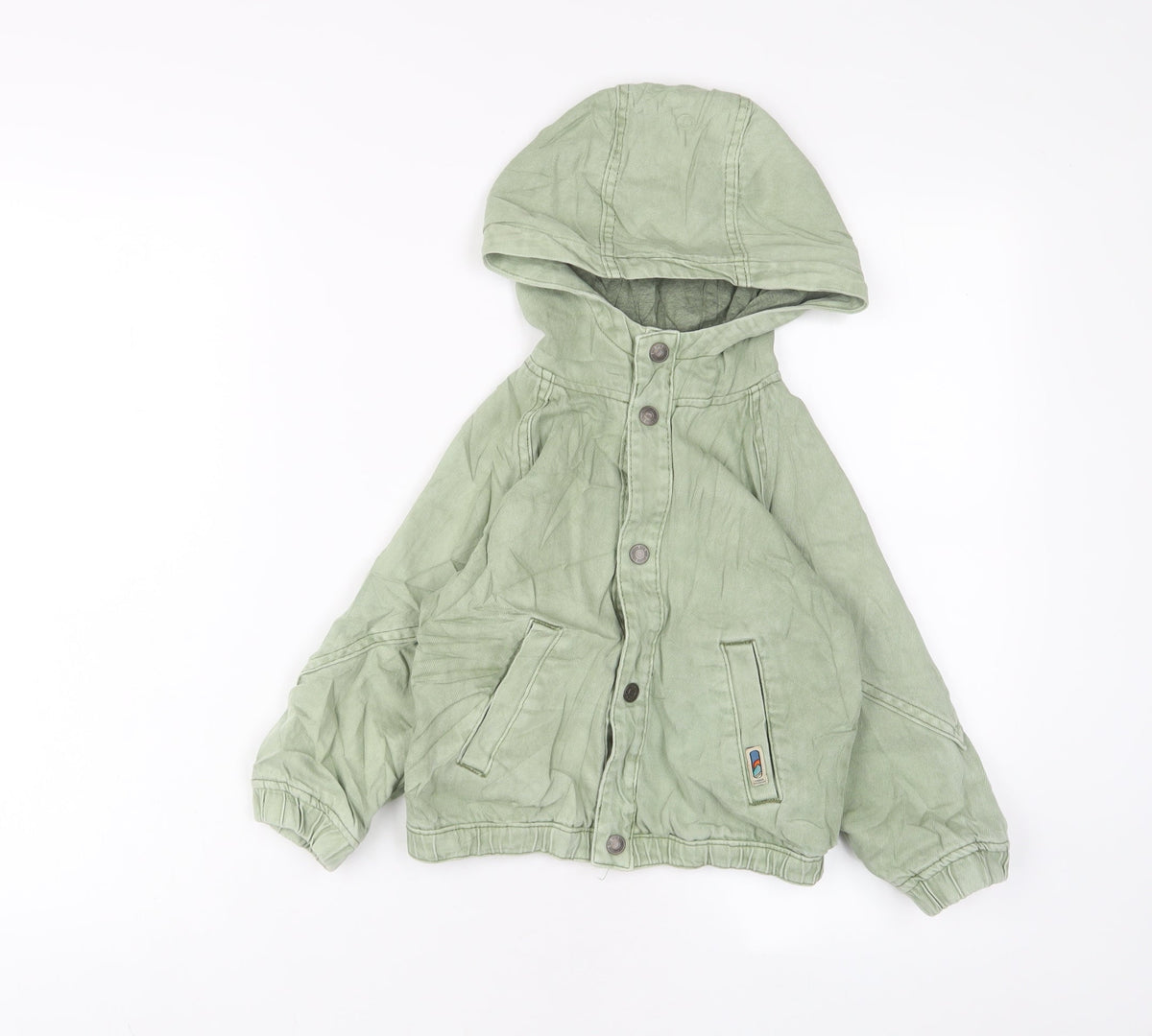 Additional front view of Zara boys’ green basic jacket jacket, size 3-4, years snap