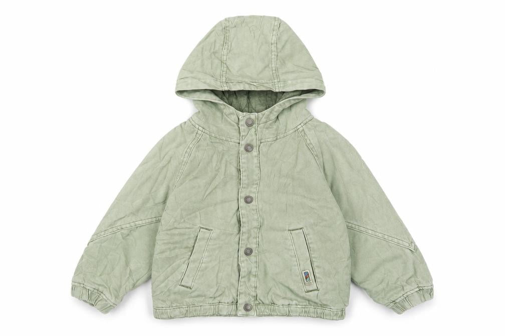 Front view of Zara boys’ green basic jacket jacket, size 3-4, years snap