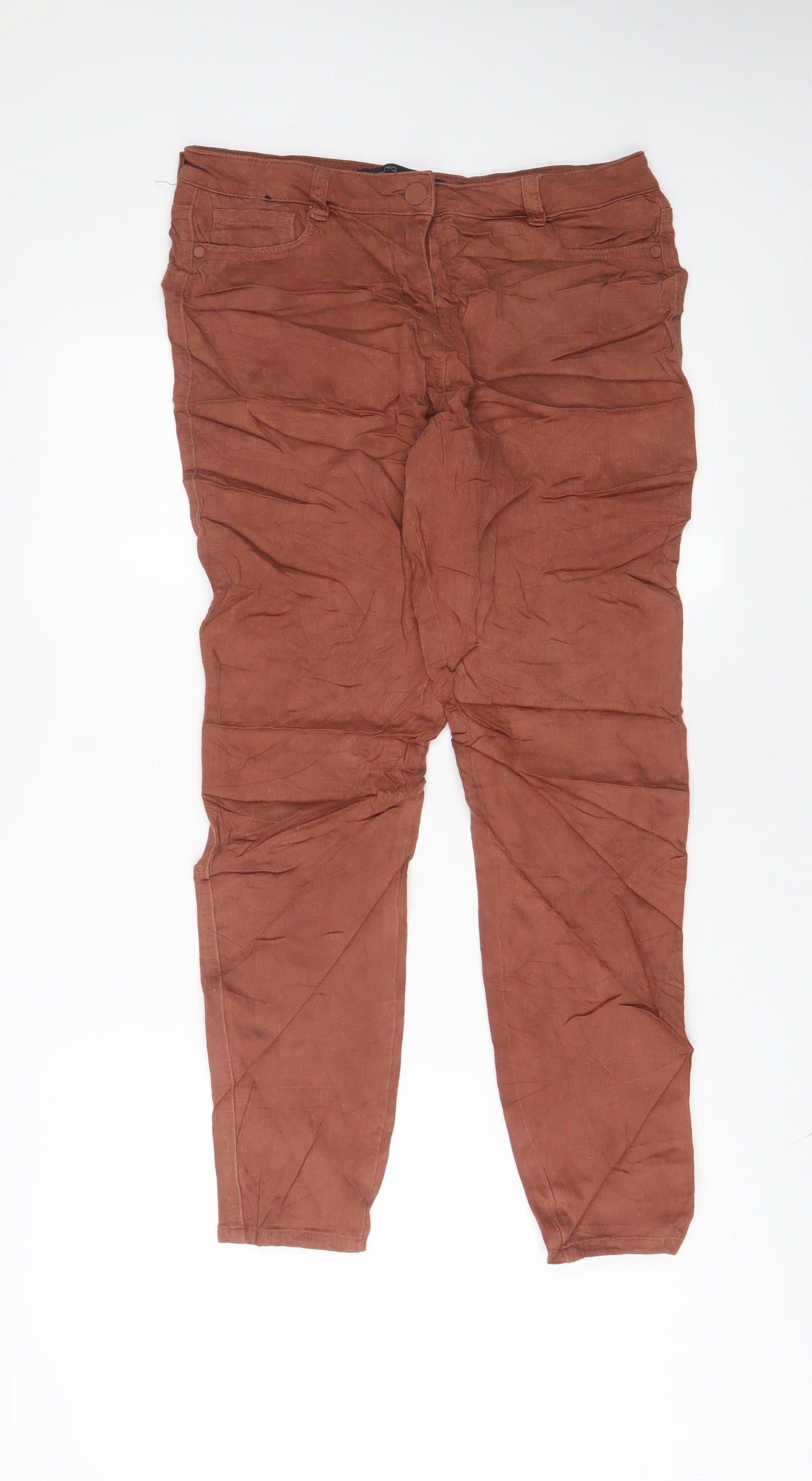 NEXT Womens Brown Cotton Skinny Jeans Size 14 L30 in Regular Zip