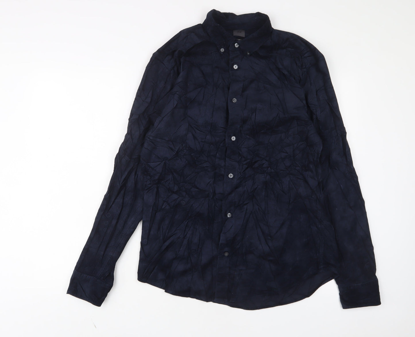H&M Mens Blue Cotton Button-Up Size M Collared Button