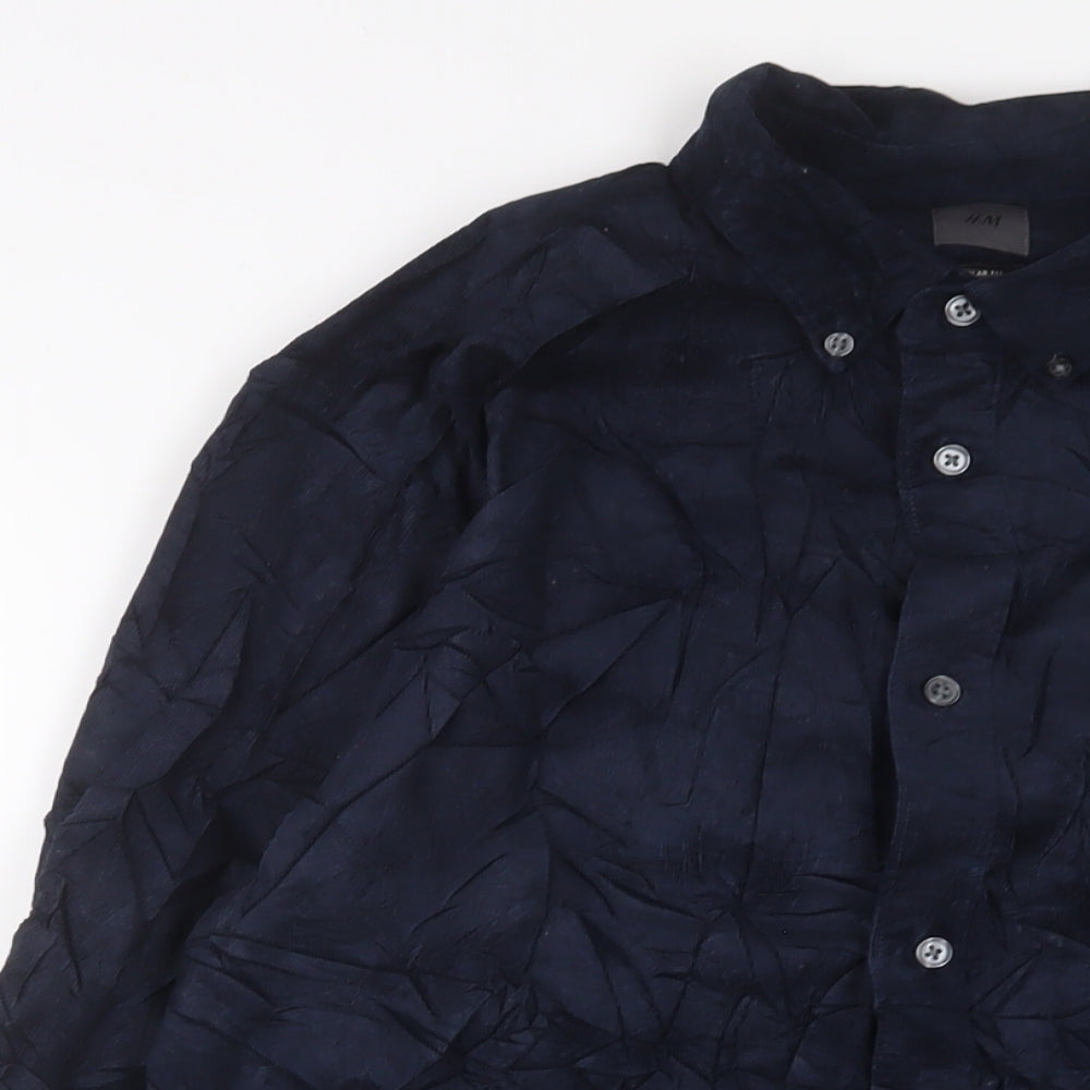 H&M Mens Blue Cotton Button-Up Size M Collared Button