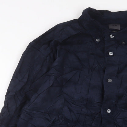 H&M Mens Blue Cotton Button-Up Size M Collared Button
