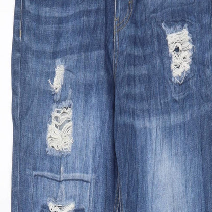 F&F Womens Blue Cotton Straight Jeans Size 10 L28 in Regular Zip