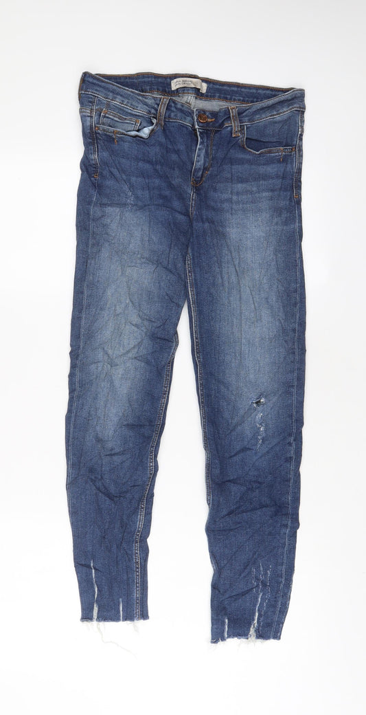Zara Womens Blue Cotton Skinny Jeans Size 10 L27 in Regular Zip