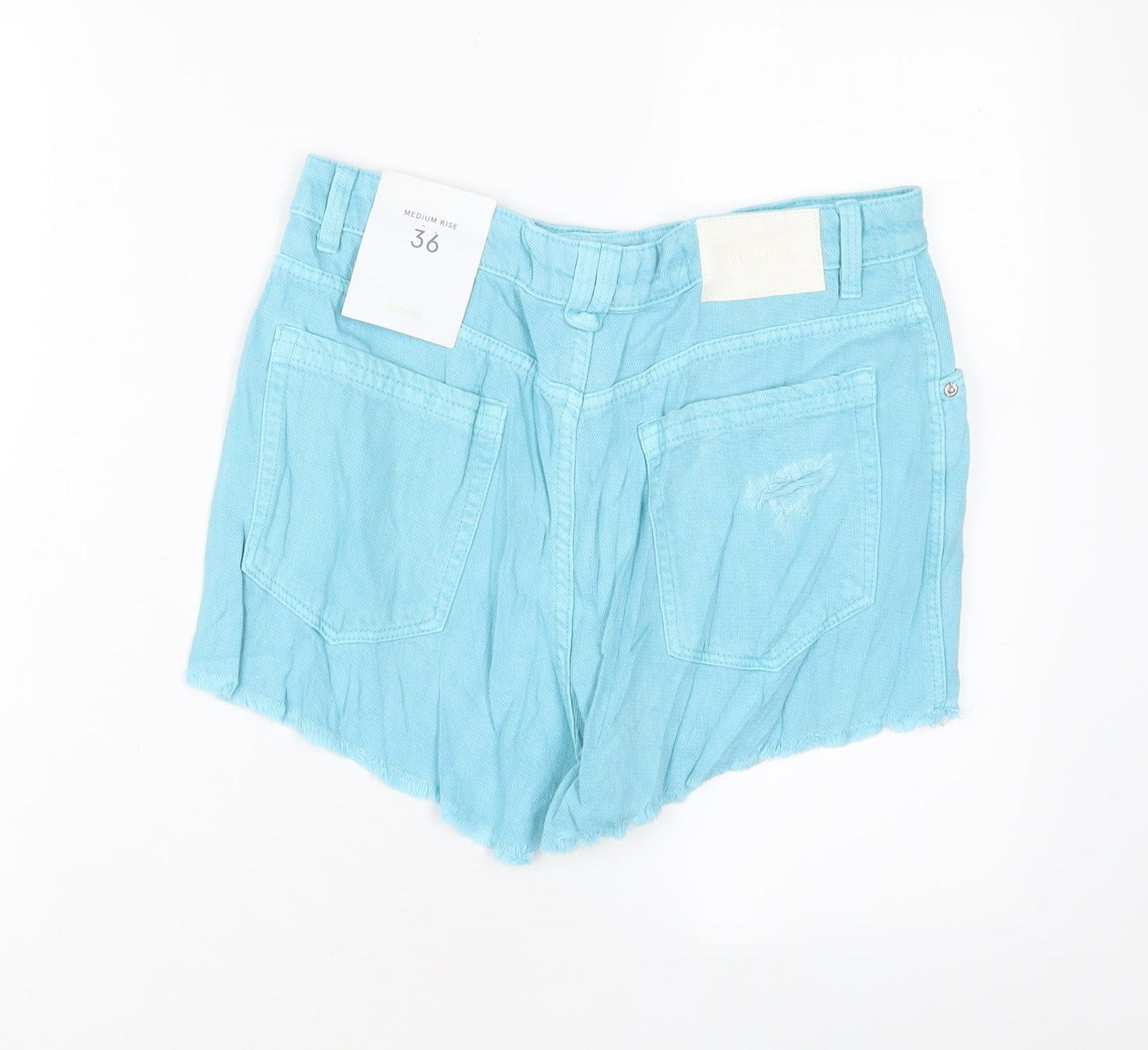 Bershka Womens Blue Cotton Basic Shorts Size 8 L3 in Regular Zip