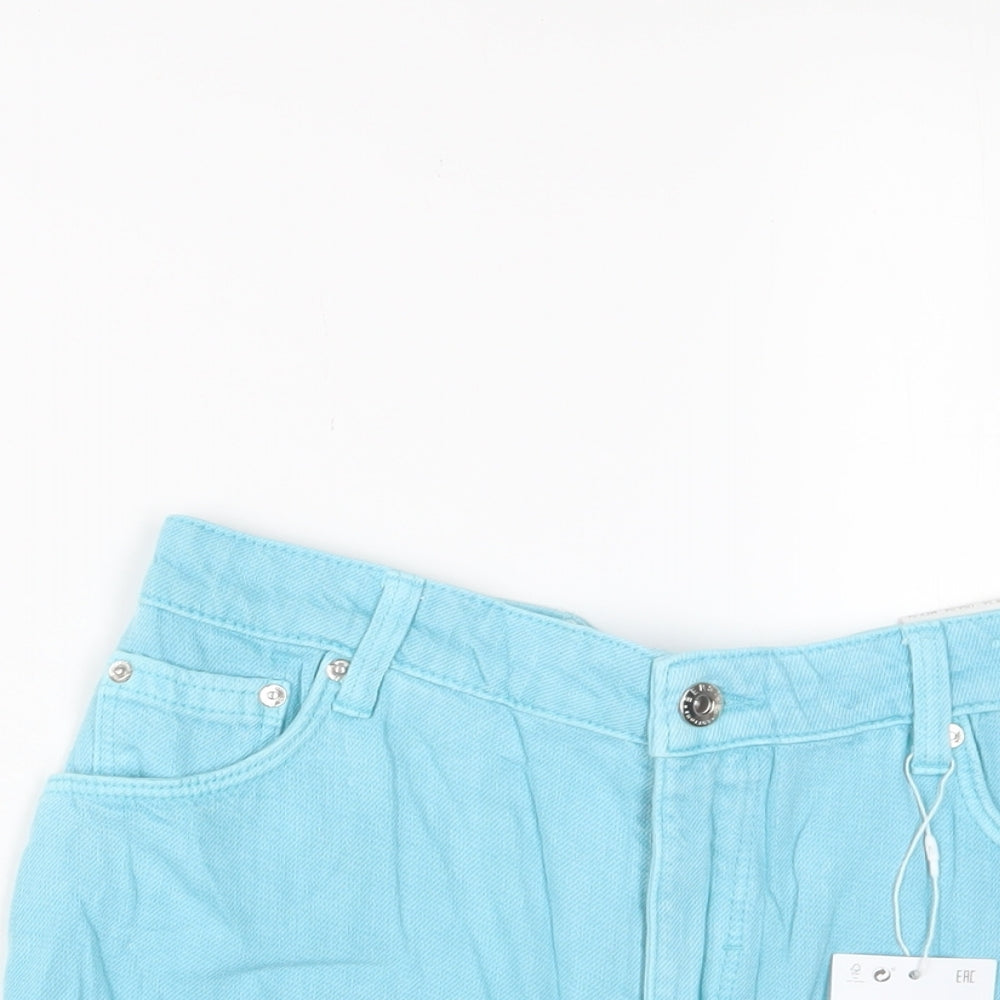Bershka Womens Blue Cotton Basic Shorts Size 8 L3 in Regular Zip