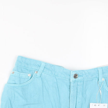 Bershka Womens Blue Cotton Basic Shorts Size 8 L3 in Regular Zip