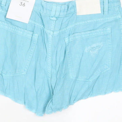 Bershka Womens Blue Cotton Basic Shorts Size 8 L3 in Regular Zip