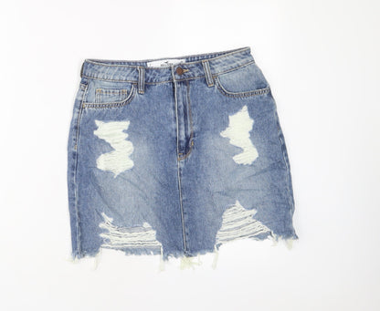 Hollister Womens Blue Cotton A-Line Skirt Size 28 in Zip - Distressed