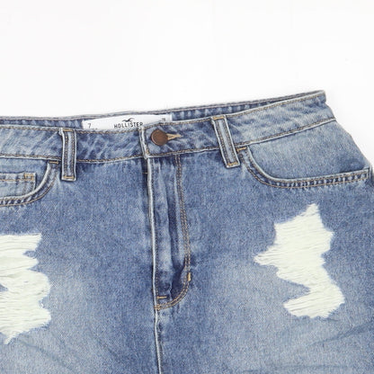 Hollister Womens Blue Cotton A-Line Skirt Size 28 in Zip - Distressed