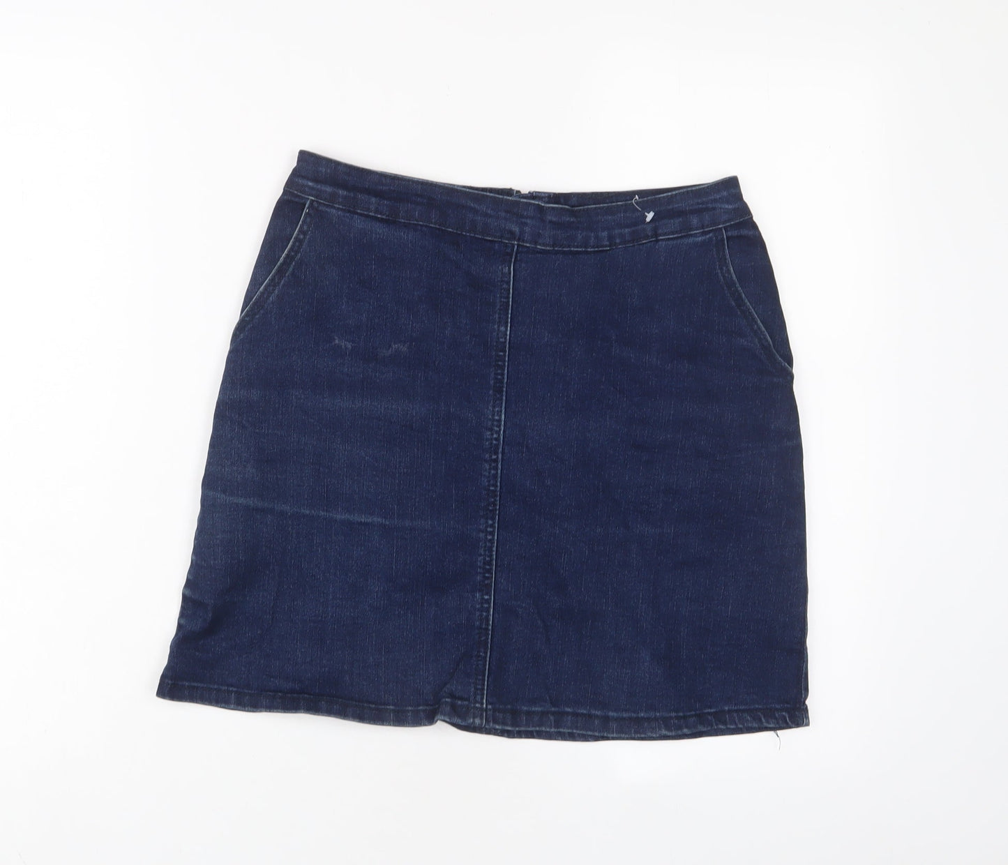 Oasis Womens Blue Cotton A-Line Skirt Size 6 Zip