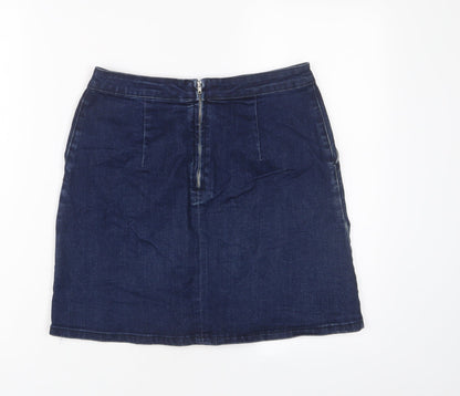 Oasis Womens Blue Cotton A-Line Skirt Size 6 Zip