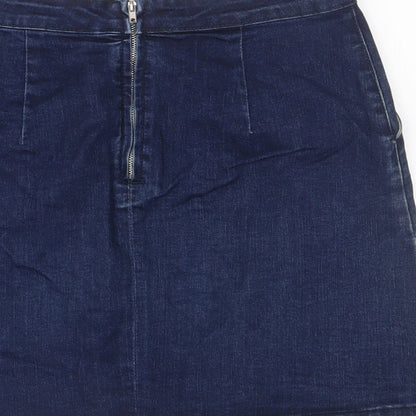 Oasis Womens Blue Cotton A-Line Skirt Size 6 Zip