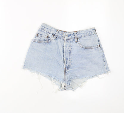 Levi's Womens Blue Cotton Basic Shorts Size 24 in Regular Zip - Distressed