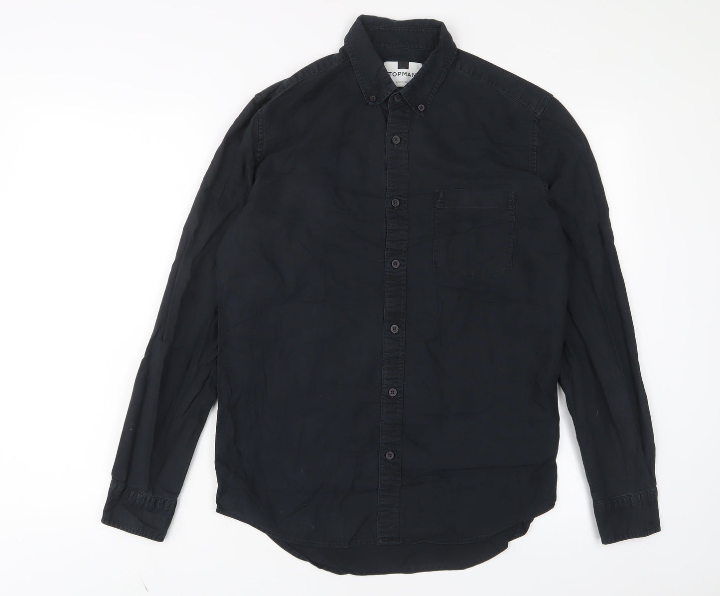 Topman Mens Black Cotton Button-Up Size S Collared Button