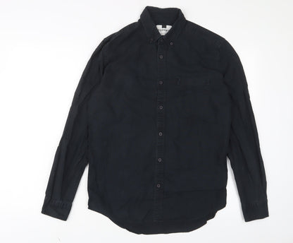 Topman Mens Black Cotton Button-Up Size S Collared Button