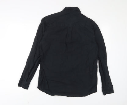 Topman Mens Black Cotton Button-Up Size S Collared Button