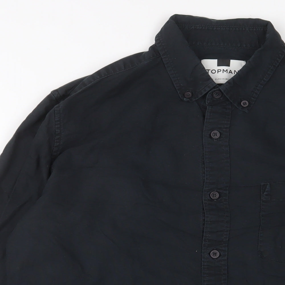Topman Mens Black Cotton Button-Up Size S Collared Button