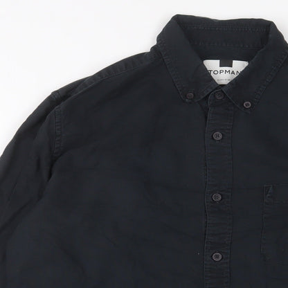 Topman Mens Black Cotton Button-Up Size S Collared Button