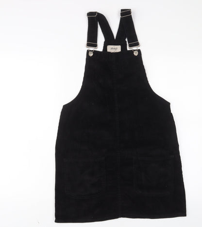 Denim & Co. Womens Blue Cotton Pinafore/Dungaree Dress Size 12 Square Neck Button