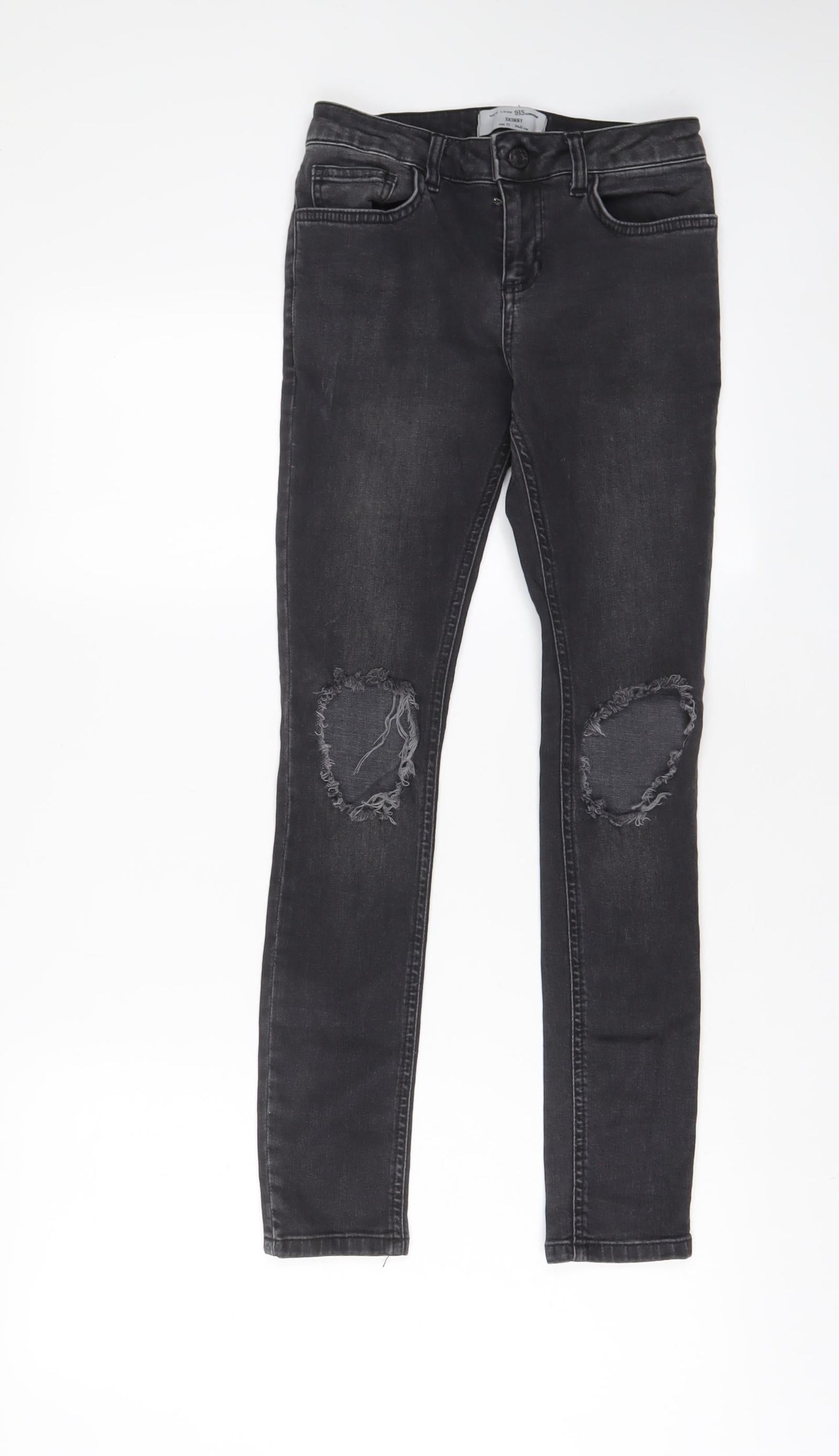 New Look Girls Grey Cotton Skinny Jeans Size 11 Years L27 in Regular Zip - Distressed