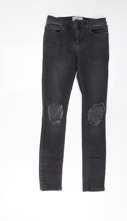 New Look Girls Grey Cotton Skinny Jeans Size 11 Years L27 in Regular Zip - Distressed