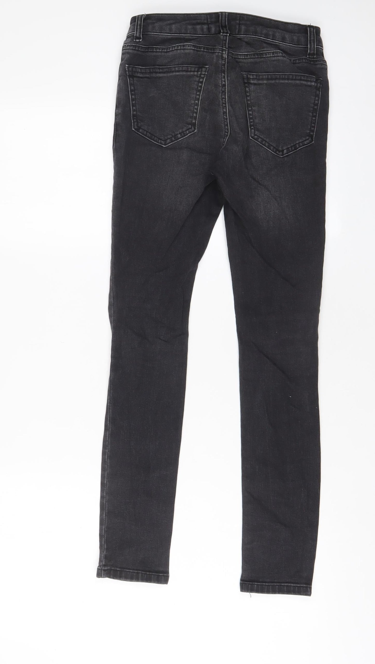 New Look Girls Grey Cotton Skinny Jeans Size 11 Years L27 in Regular Zip - Distressed
