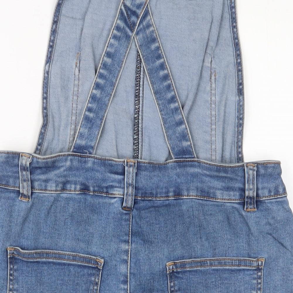 TU Womens Blue Cotton Pinafore/Dungaree Dress Size 10 Square Neck Button