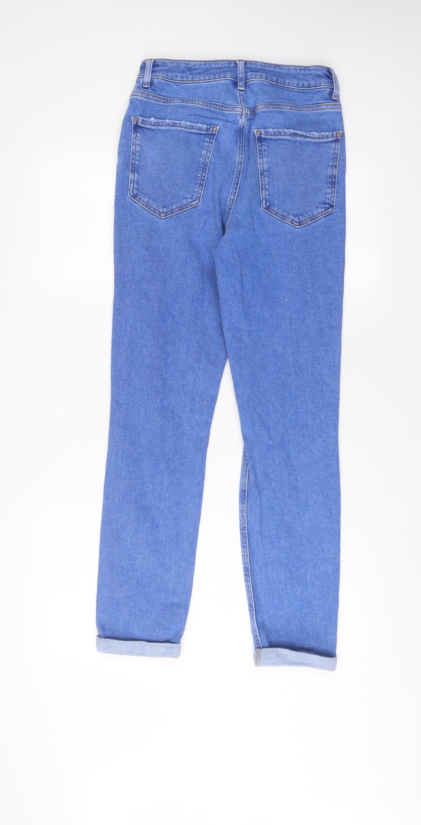New Look Girls Blue Cotton Straight Jeans Size 14 Years L28 in Regular Zip - Distressed, Mom Style