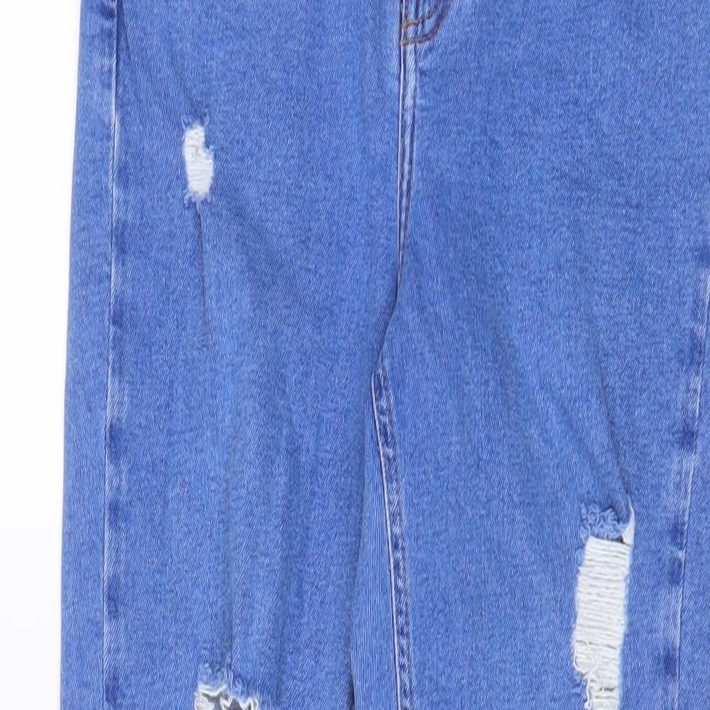 New Look Girls Blue Cotton Straight Jeans Size 14 Years L28 in Regular Zip - Distressed, Mom Style