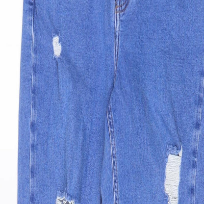 New Look Girls Blue Cotton Straight Jeans Size 14 Years L28 in Regular Zip - Distressed, Mom Style