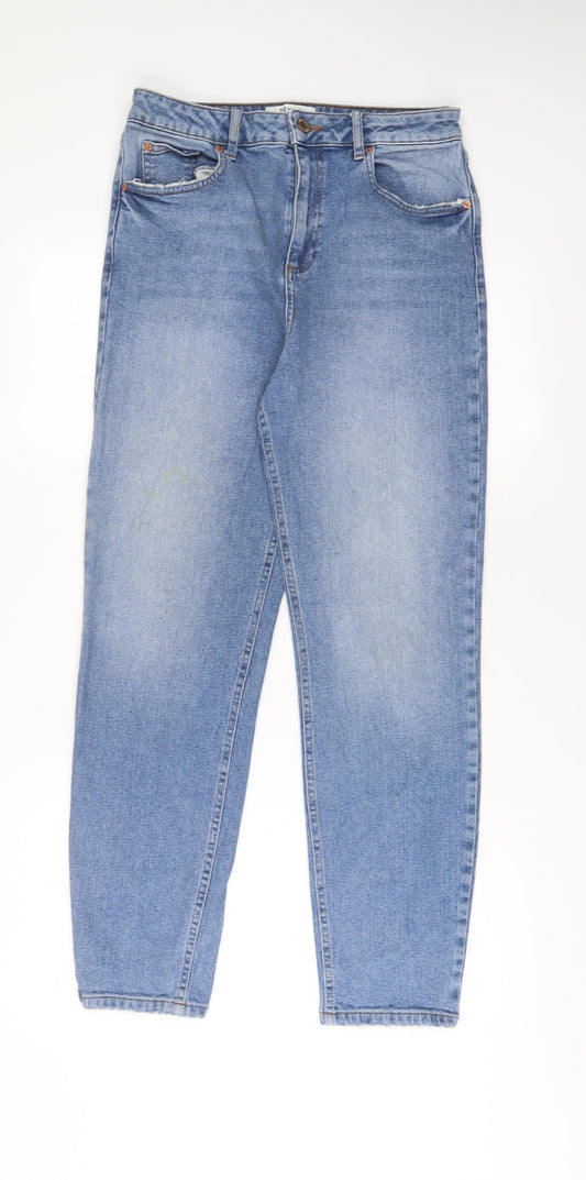 Miss Selfridge Womens Blue Cotton Straight Jeans Size 12 L28 in Regular Zip